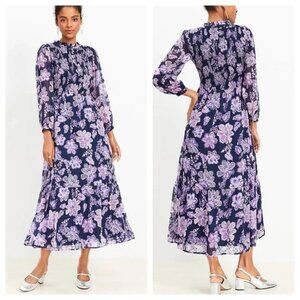 LOFT Floral Smocked Tiered Maxi Dress Cottagecore Shabby Chic Size 12
